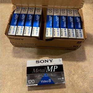 Box of 10 Sony 120 min 8mm Metal MP P6-120MPF Video Hi8 Cassette Factory Sealed